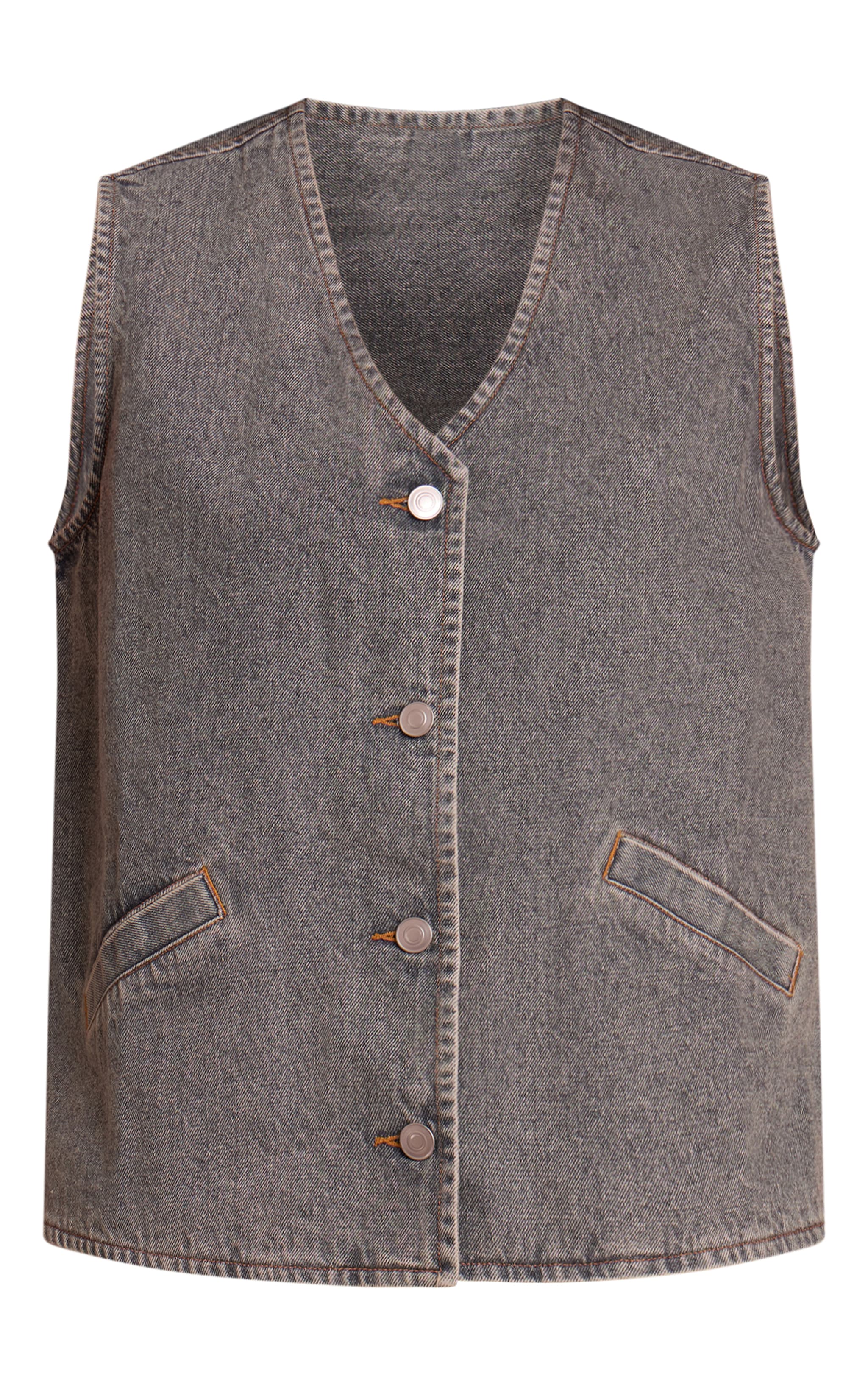 Gilet en jean vintage délavé sans manches à boutons image 5