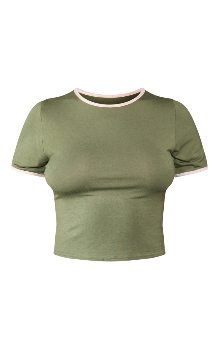 Khaki Jersey Contrast Binding Fitted T Shirt image 5