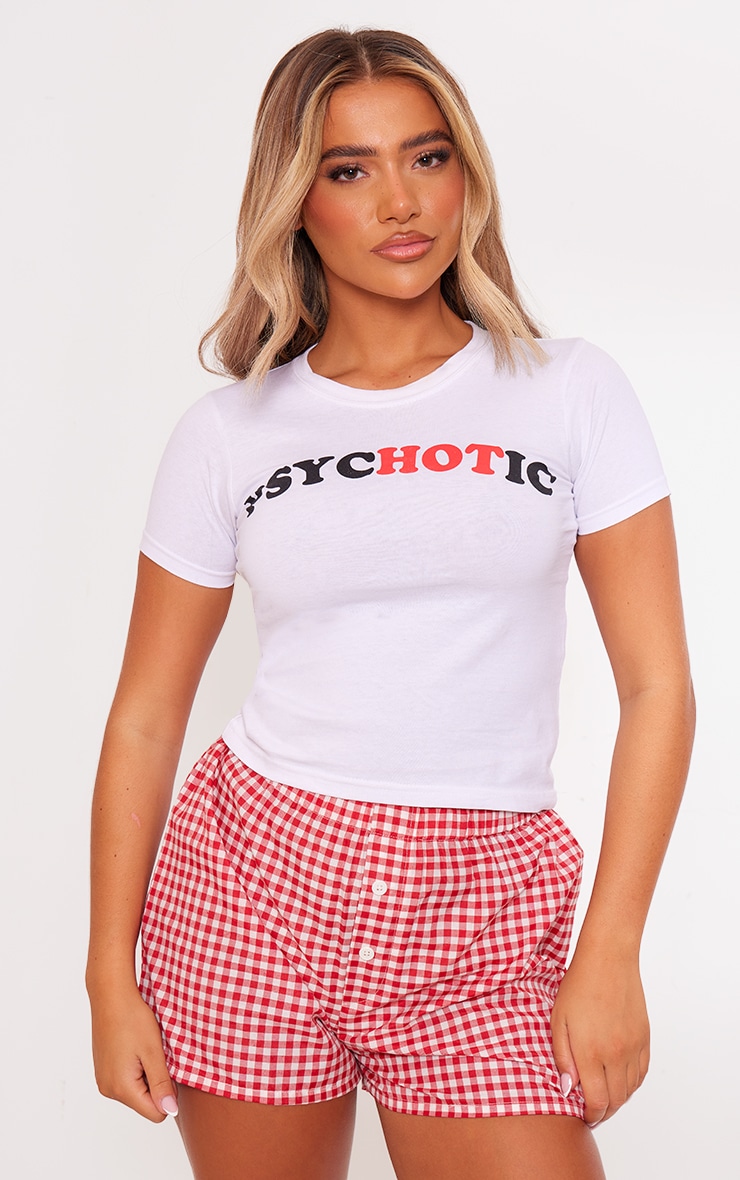 White Psychotic Graphic Fitted T Shirt image 4