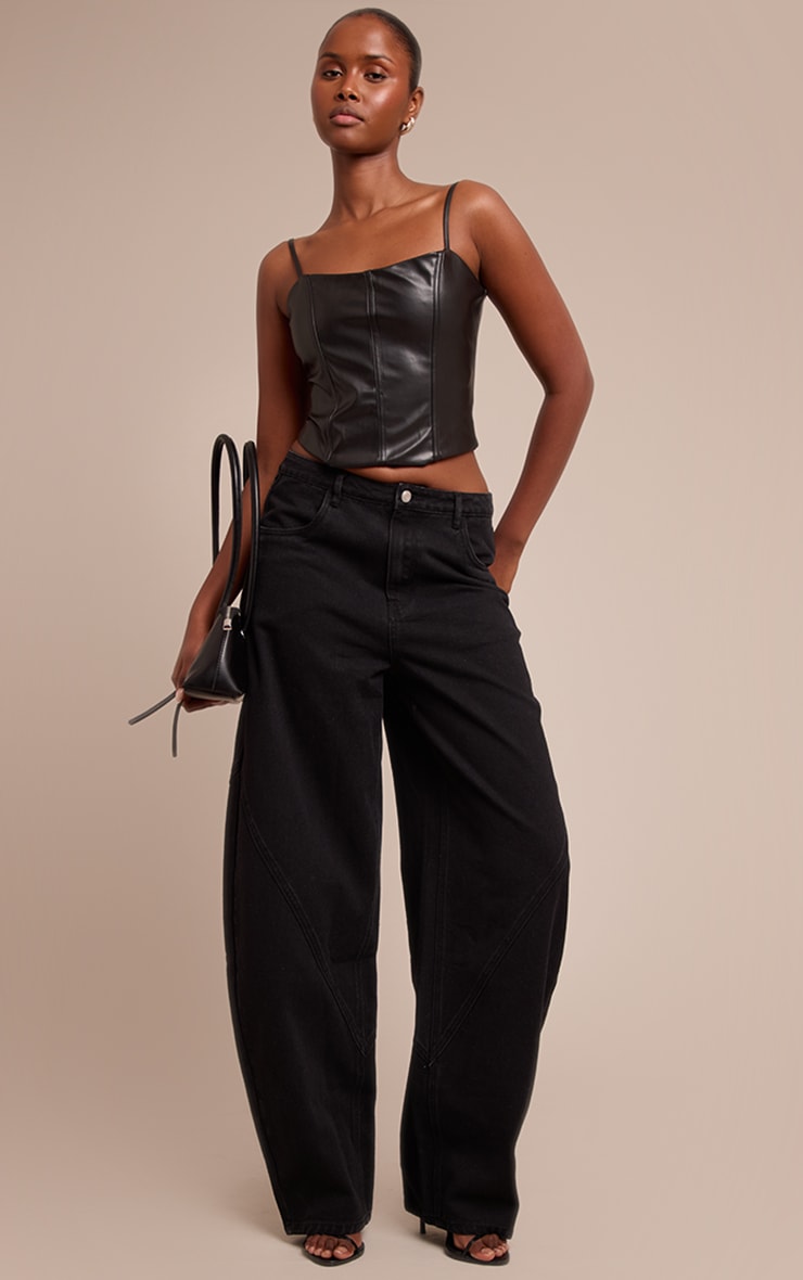 Black Faux Leather Bonded Strappy Corset image 3