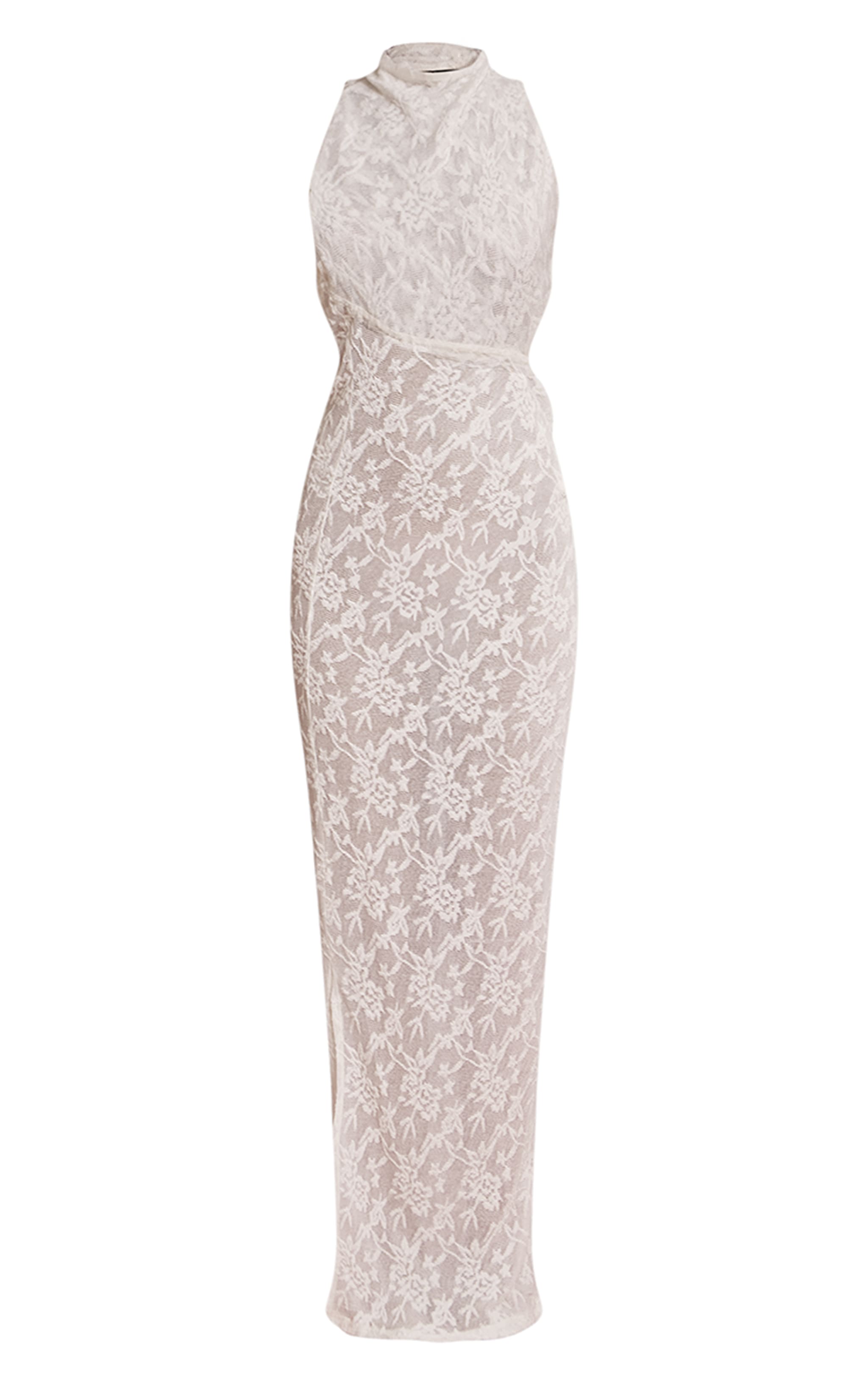 Cream Textured Knit High Neck Beach Maxi Dress image 5