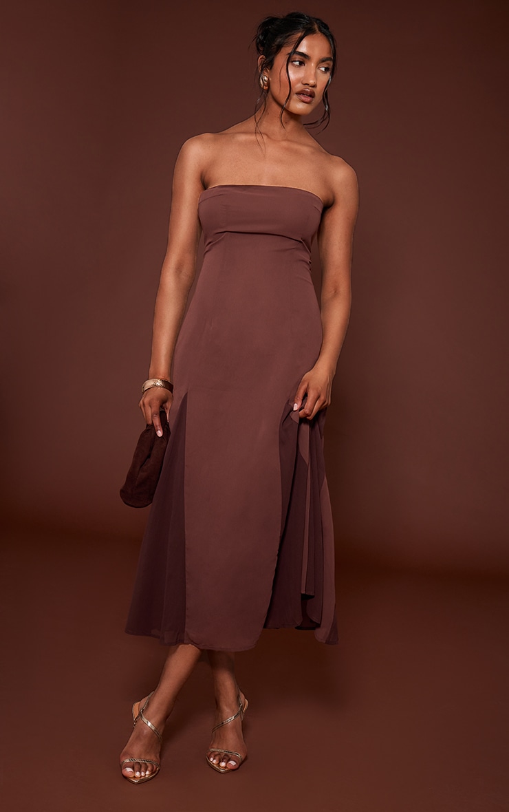 Robe bustier mi-longue chocolat à godet image 3