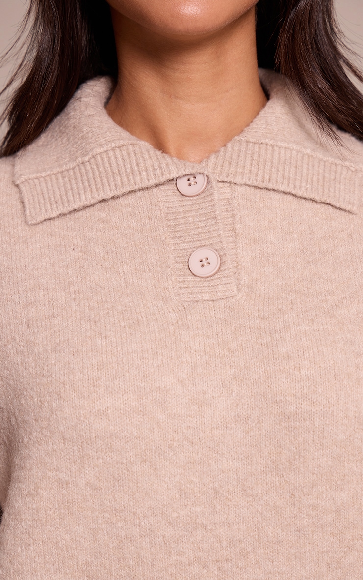Petite Oatmeal Collared Button Up Knitted Sweater image 4