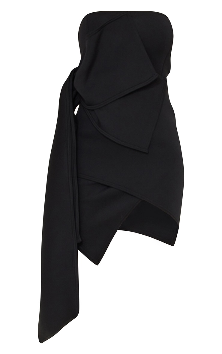 Black Bonded Scuba Ruffle Wrap Bodycon Dress image 5