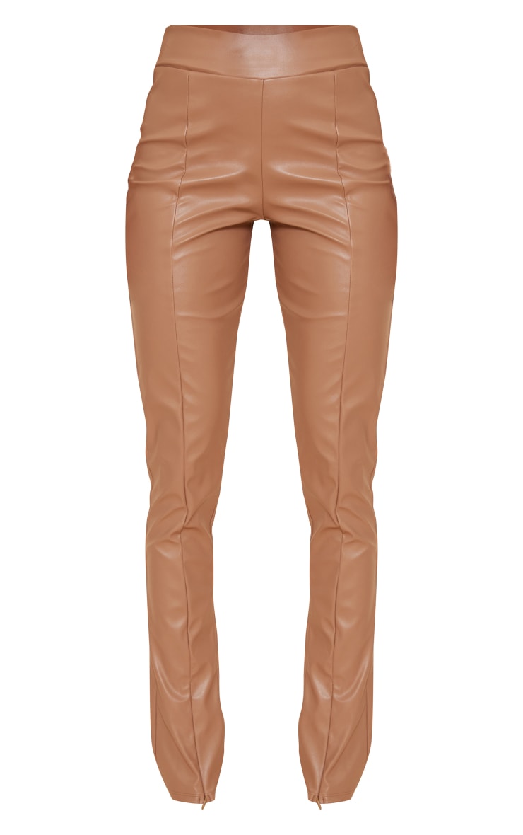 Stone Faux Leather High Waisted Seam Detail Split Hem Pants image 1