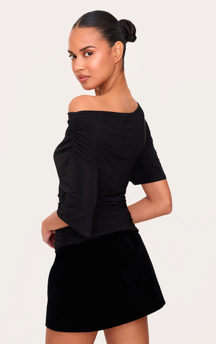 Black Slinky Slouchy Asymmetric Long Top image 2
