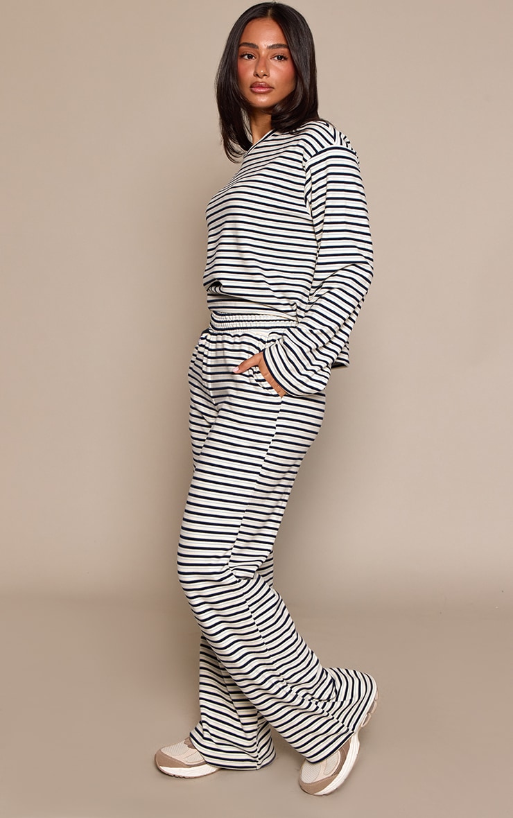 Petite Cream Stripe Soft Touch Drawstring Wide Leg Joggers  image 2