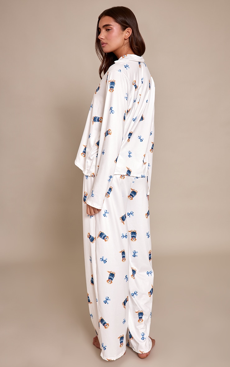 Blue Puppy Print Long Sleeve Button Through Pj Set image 2