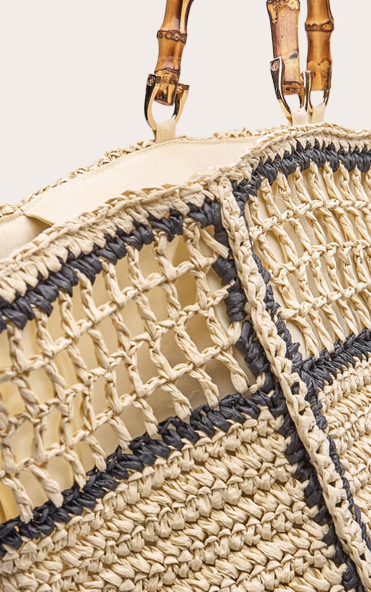 Natural Raffia Stripe Bamboo Handle Beach Bag image 5