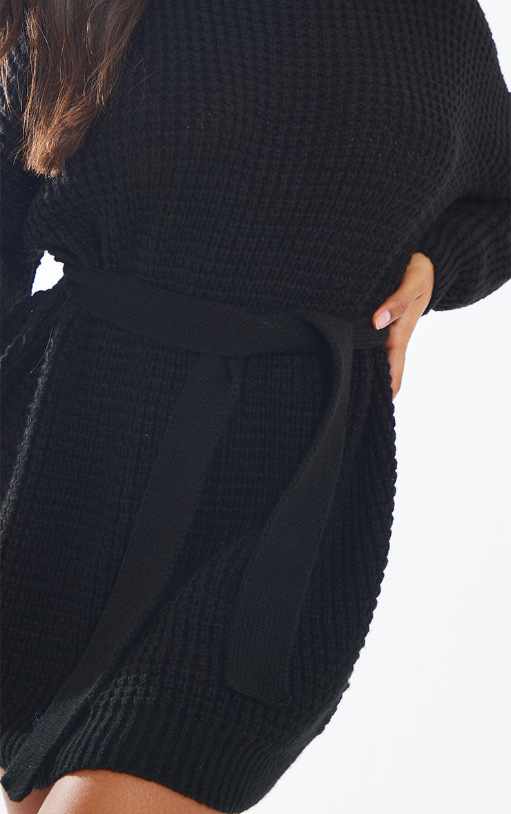 Black Waffle Knitted Sweater Dress image 4