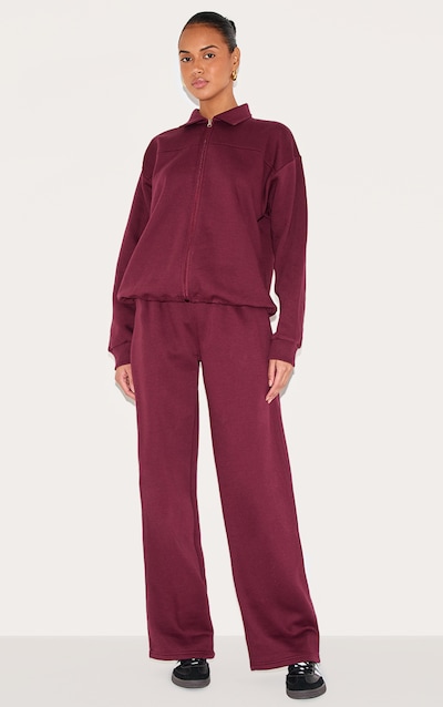 Burgundy Wide Leg Sweat Track Pants