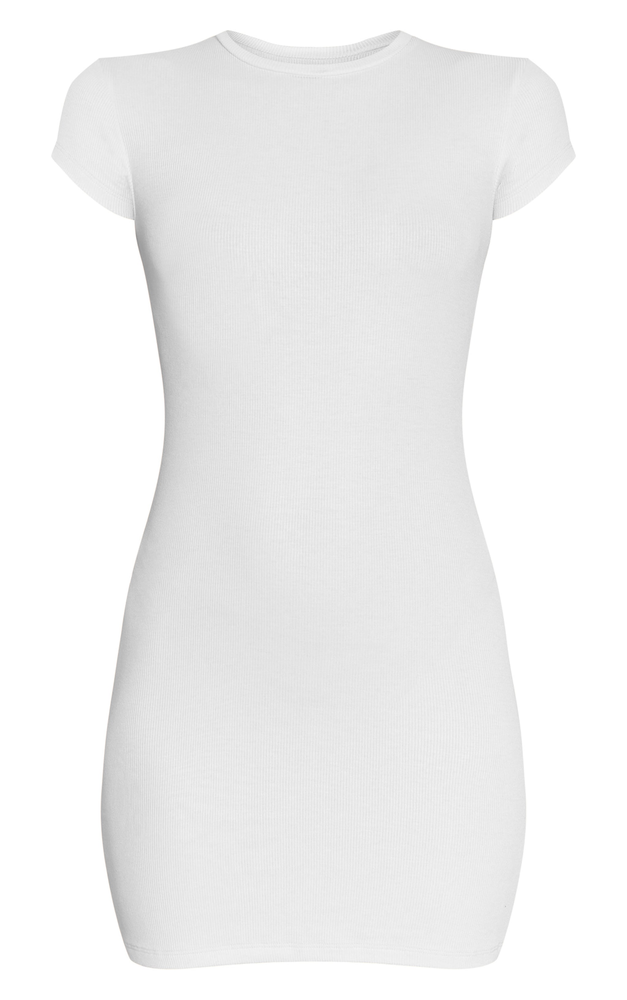 Cream Soft Touch Ribbed Cap Sleeve Bodycon Dress image 5