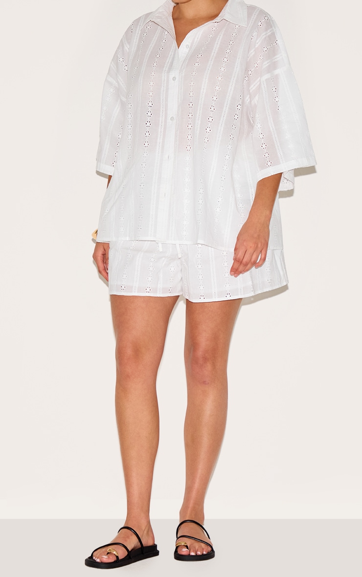 Plus White Broderie Floaty Shorts image 2