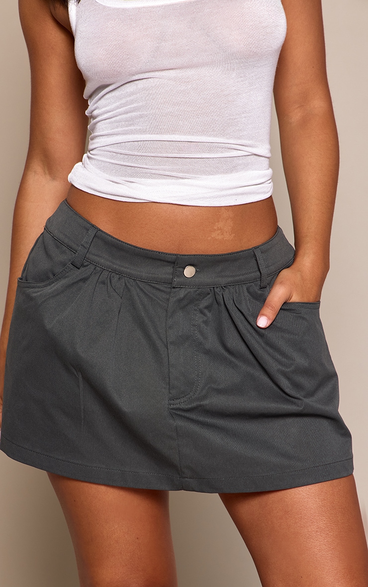 Petite Charcoal Low Rise Flowy Tailored Mini Skirt image 5