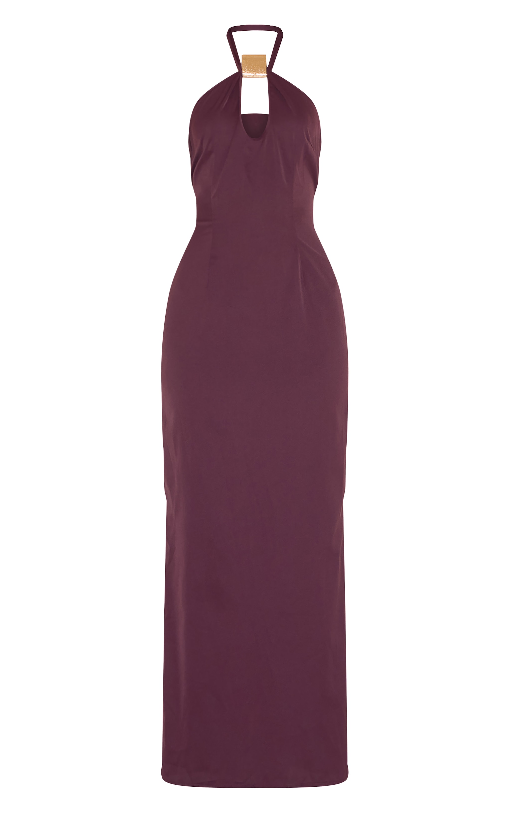Plum Woven Halter Neck Trim Detail Maxi Dress image 5