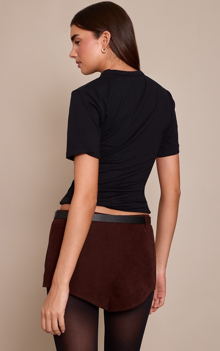 Chocolate Belted Brushed Woven Rib Hot Pants  image 2
