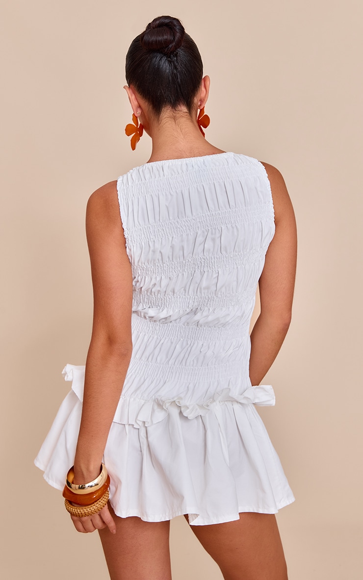 Robe de tailleur droite blanche froncée à volants image 2
