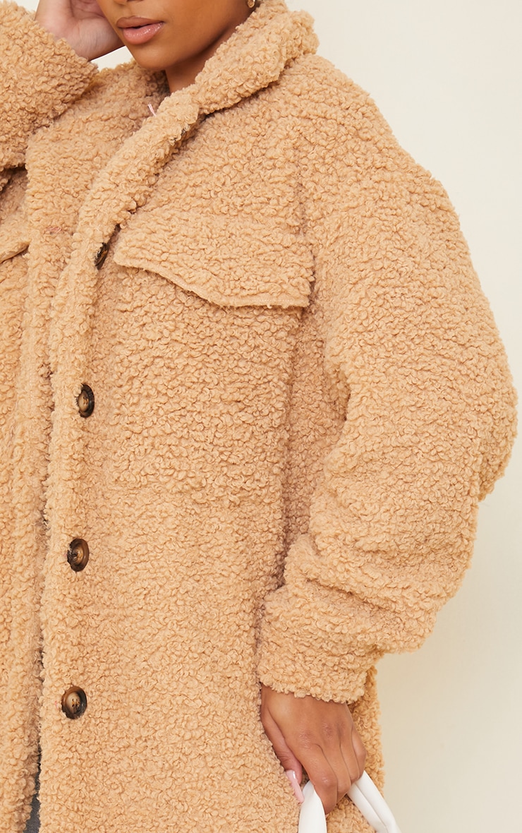 Camel Faux Shearling Oversized Longline Shacket image 4