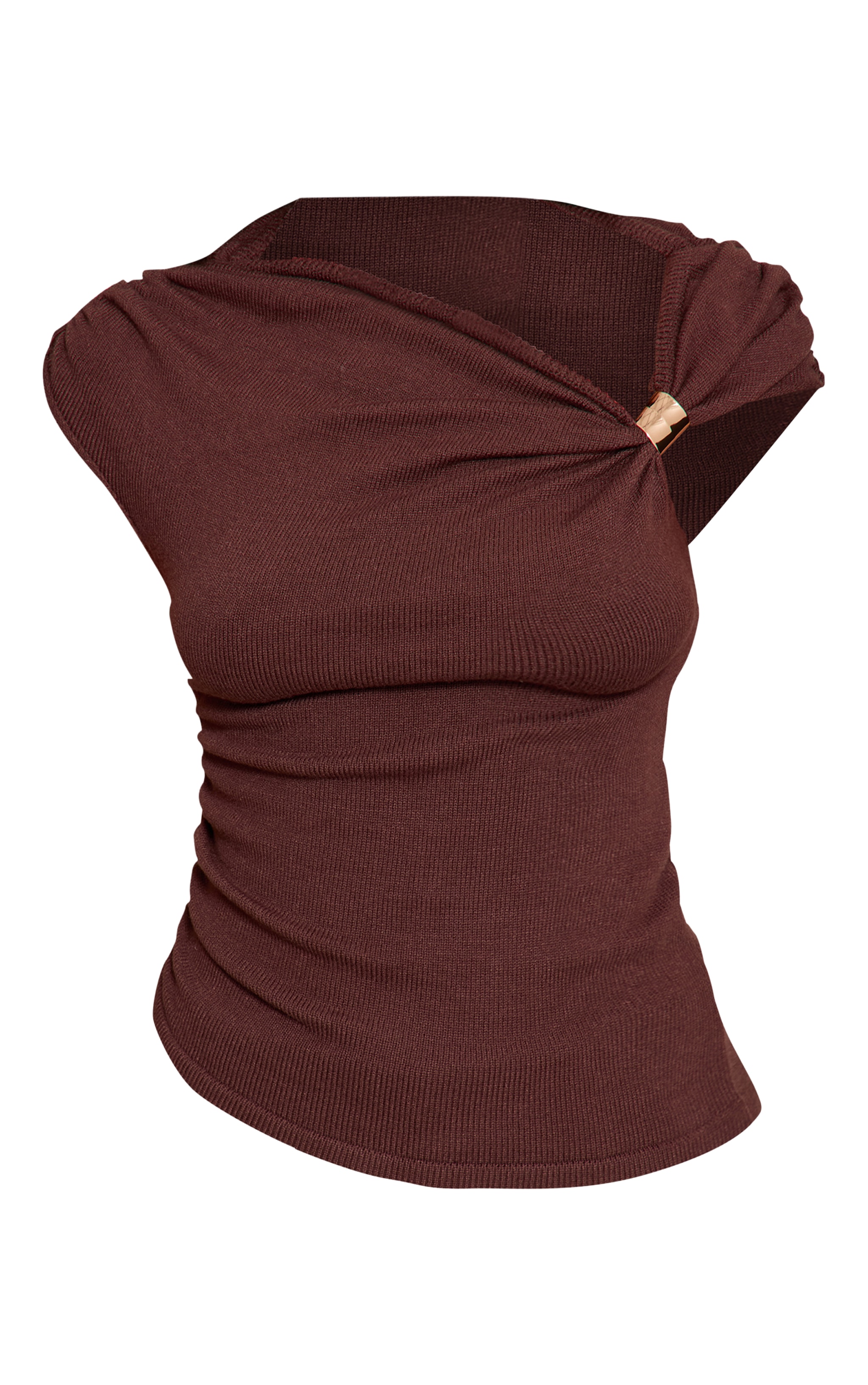 Petite Top asymétrique en maille tricot chocolat à empiècement image 5