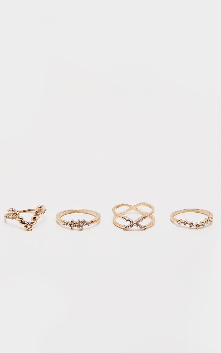 Gold Diamante Four Set Stacking Rings