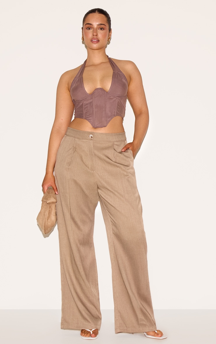Shape Brown Double Layered Mesh Tie Neck Corset Top image 3