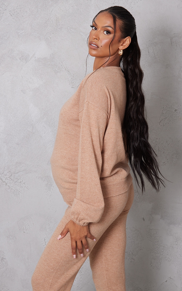 Maternity Camel Oversized Knitted Jumper image 2