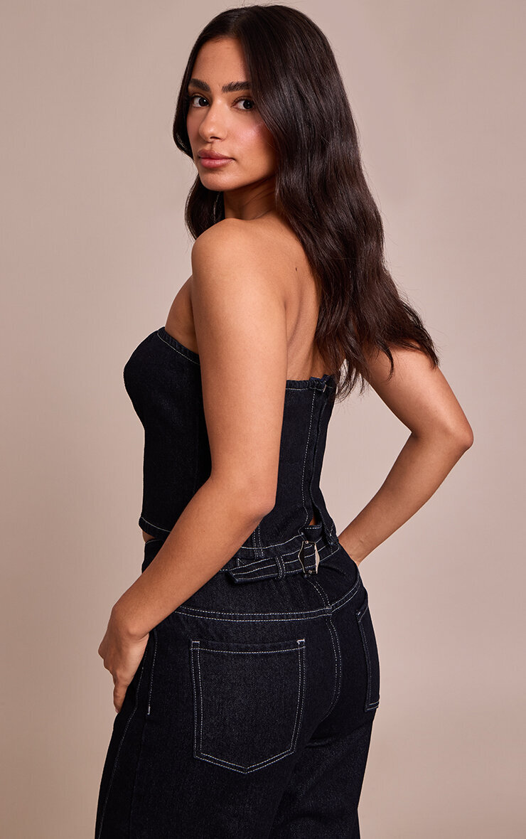 Petite Indigo Wide Leg Side Seam Detail Jeans image 2