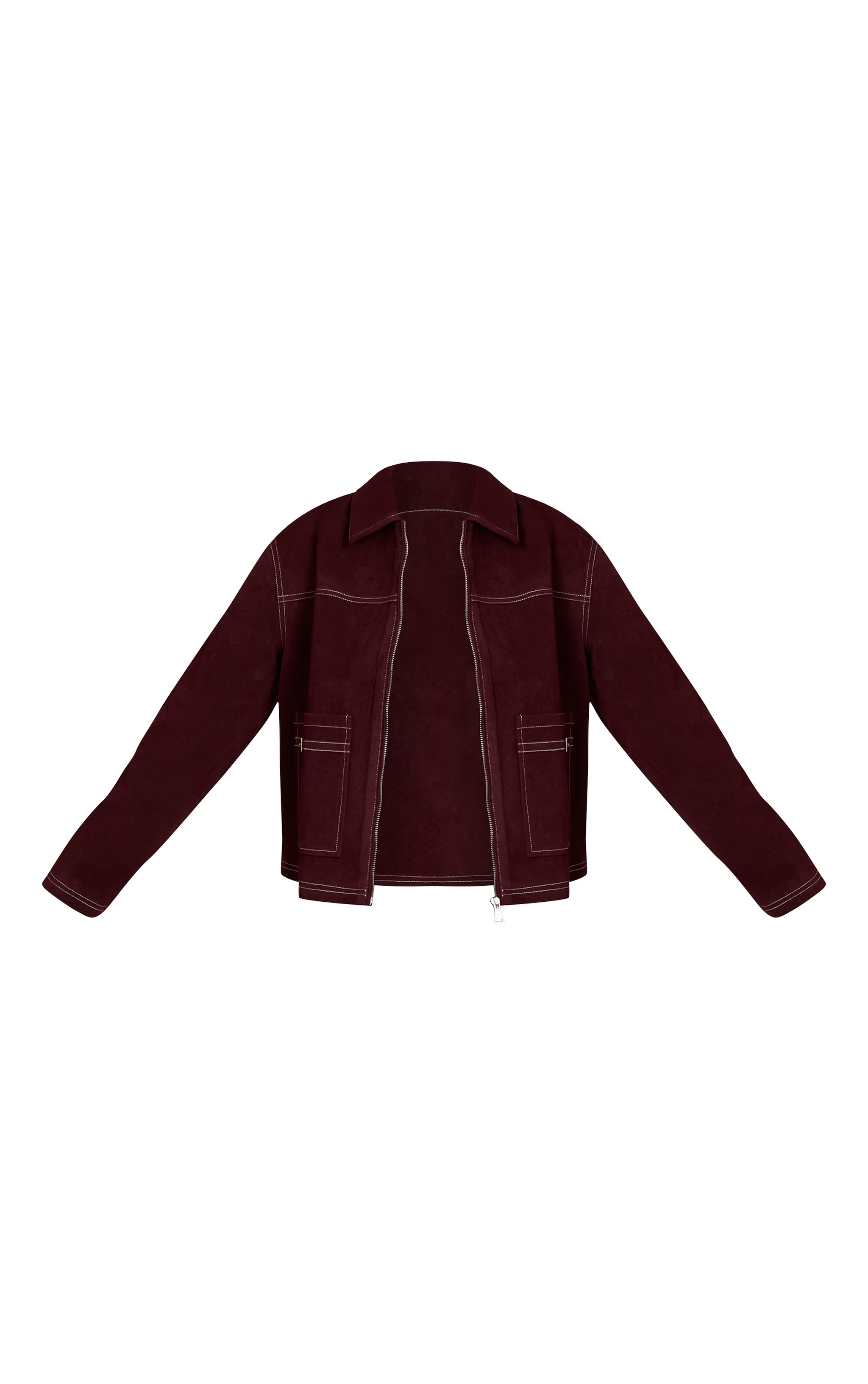 Burgundy Pocket Detail Faux Suede Jacket image 5