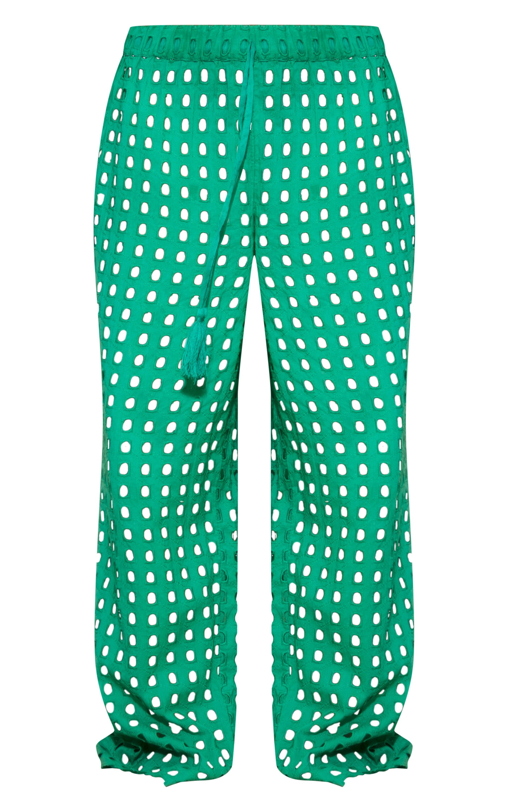 Pantalon de plage large en broderie verte à découpes image 5