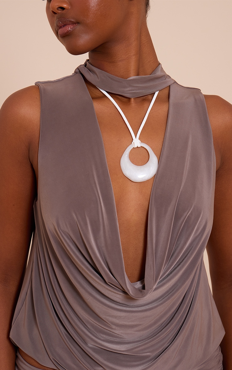 White Abstract Pendant Cord Necklace image 1