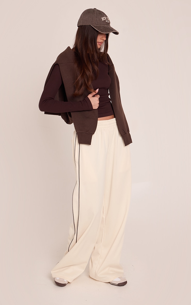 Cream Tricot Wide Leg Side Stripe Track Pants image 2