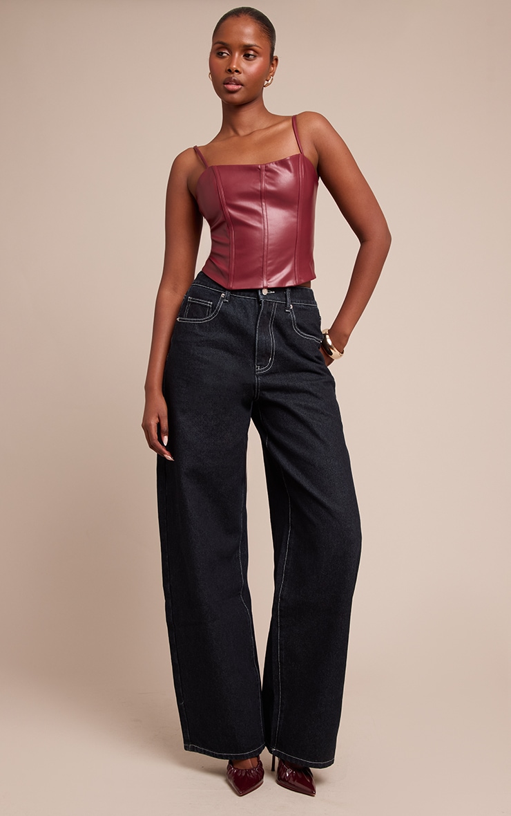 Plum Faux Leather Bonded Strappy Corset image 3