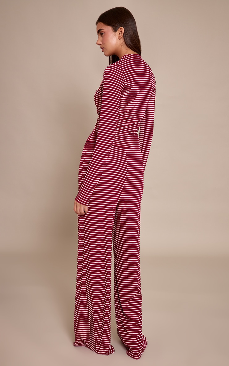Burgundy Stripe Long Sleeve Soft Pajama Set image 2
