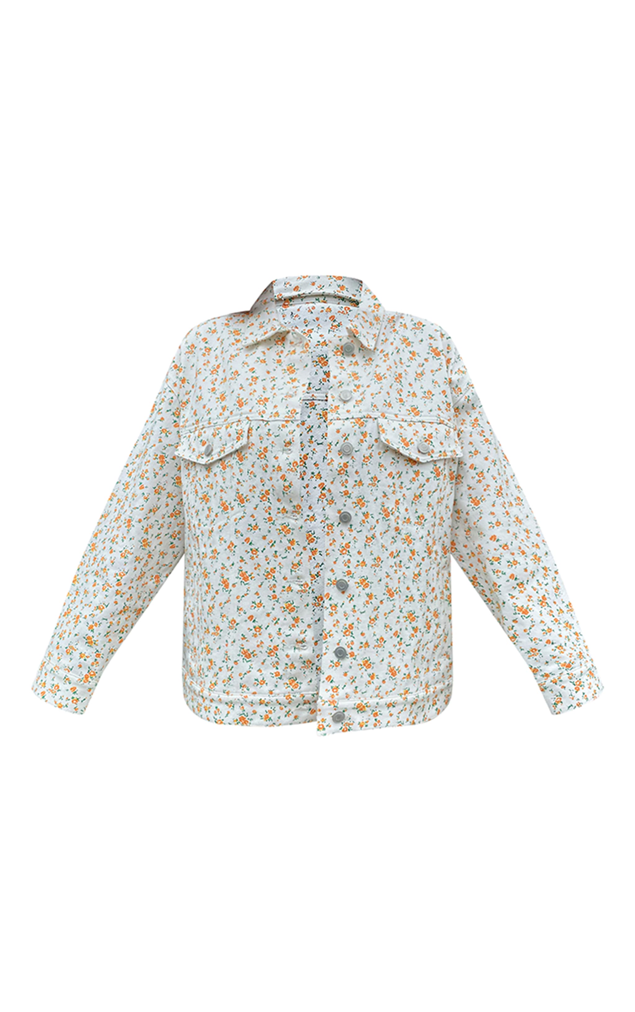 White Floral Ditsy Oversized Denim Jacket image 5