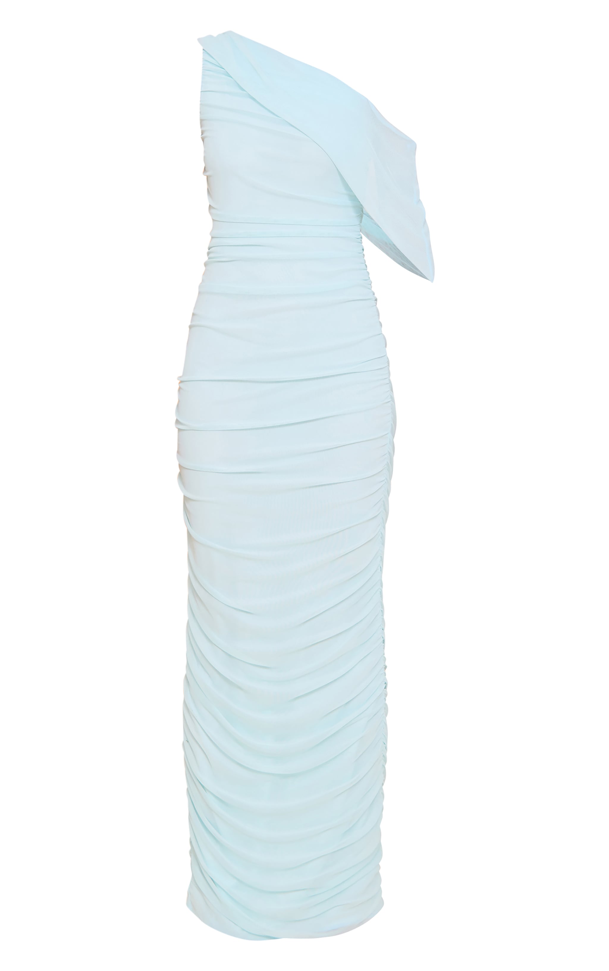 Robe longue bleu turquoise froncé à doublure en mesh et épaule unique image 5
