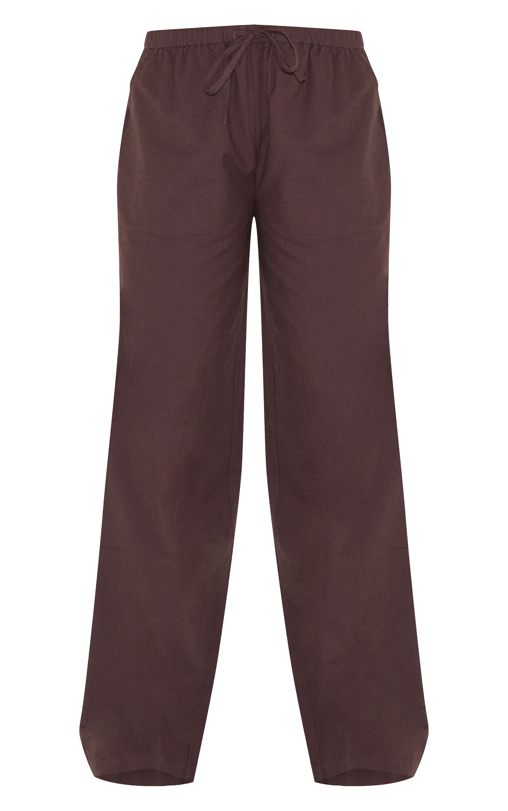 Tall Chocolate Linen Drawstring Waist Pants image 5
