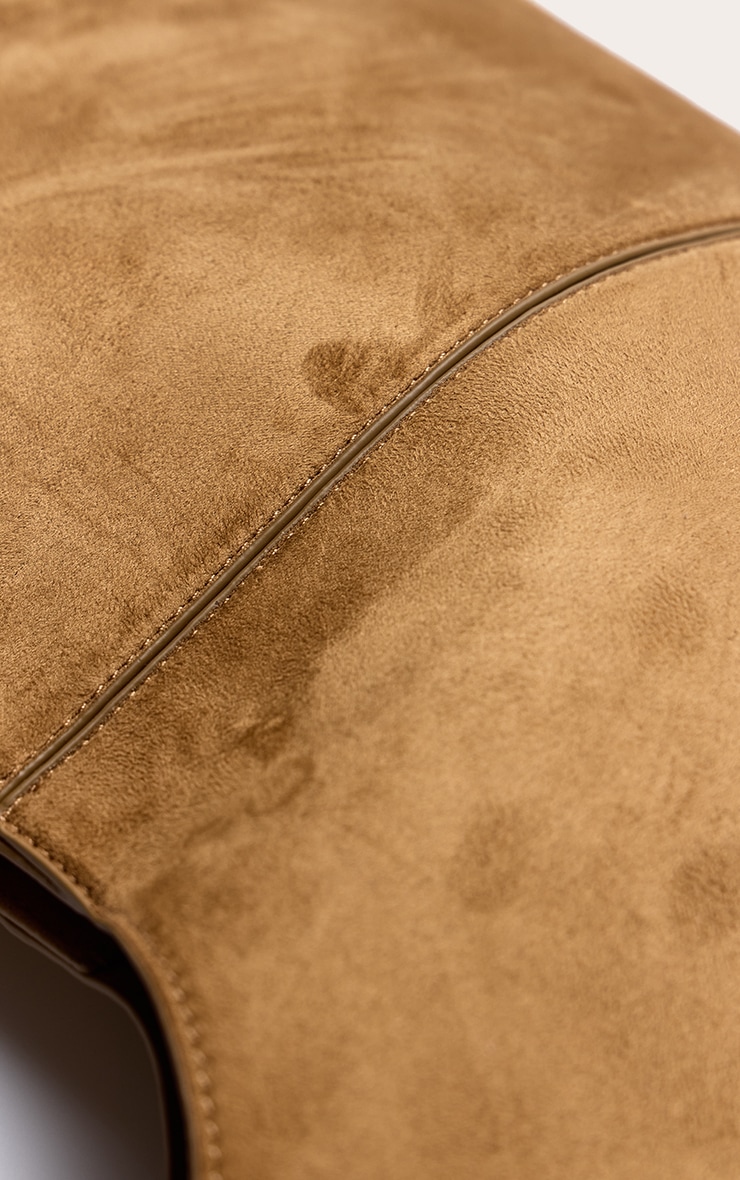 Tan Faux Suede Circle Handle Shoulder Bag image 5