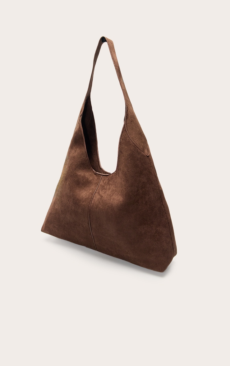 Tote bag en suédine chocolat à coutures visibles image 3