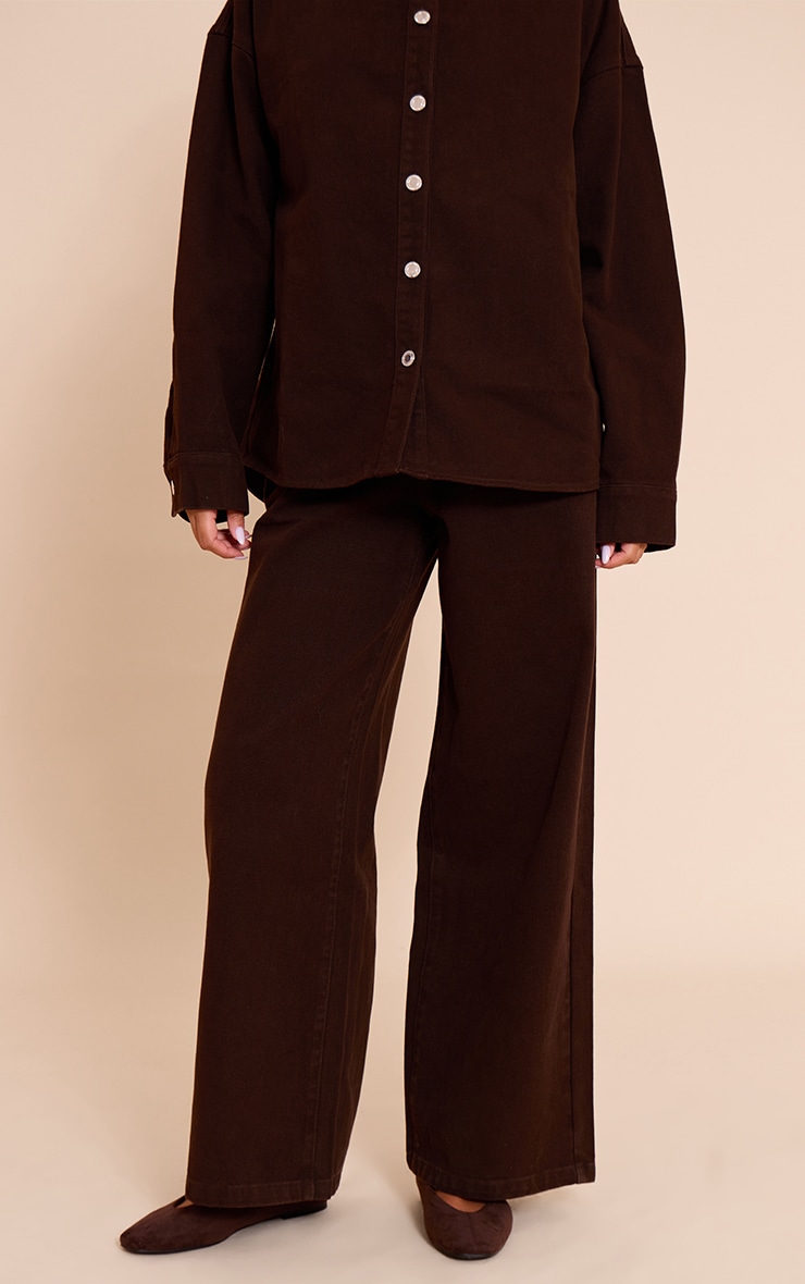 Jean large marron chocolat à taille mi-haute image 2