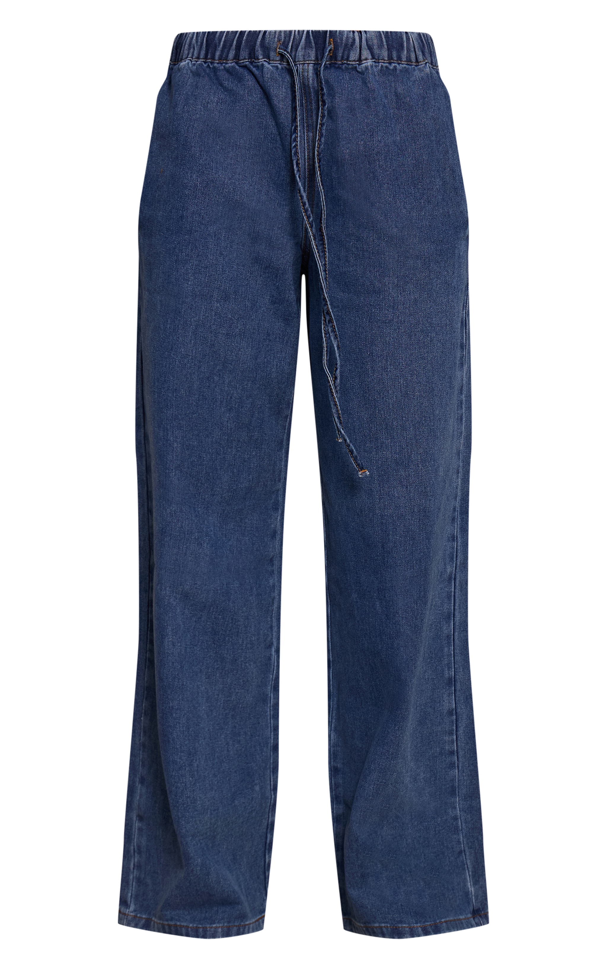 Mid Blue Relaxed Tie Waistband Wide Leg Jeans image 5