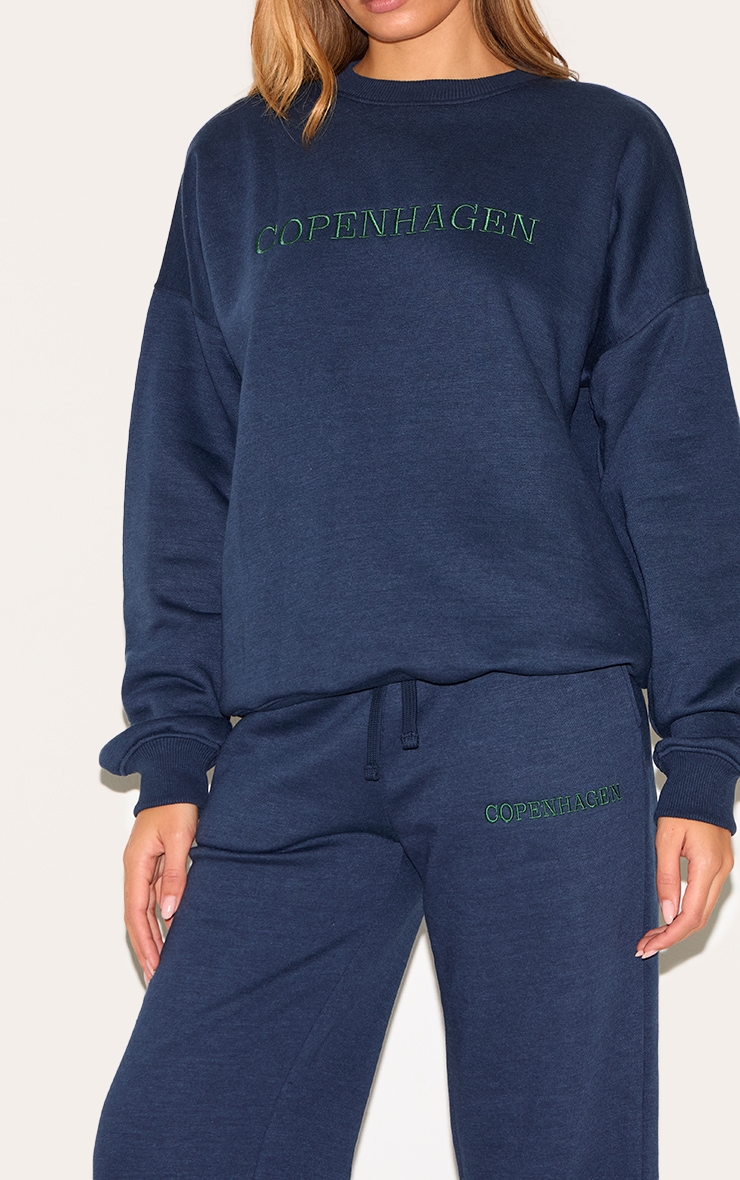Navy Copenhagen Embroidered Wide Leg Cuffed Track Pants image 4