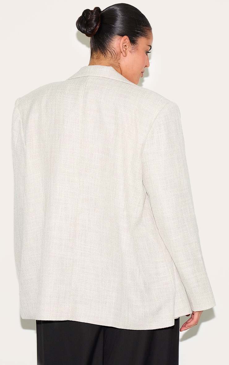 Plus Beige Button Detail Linen Boxy Blazer image 2