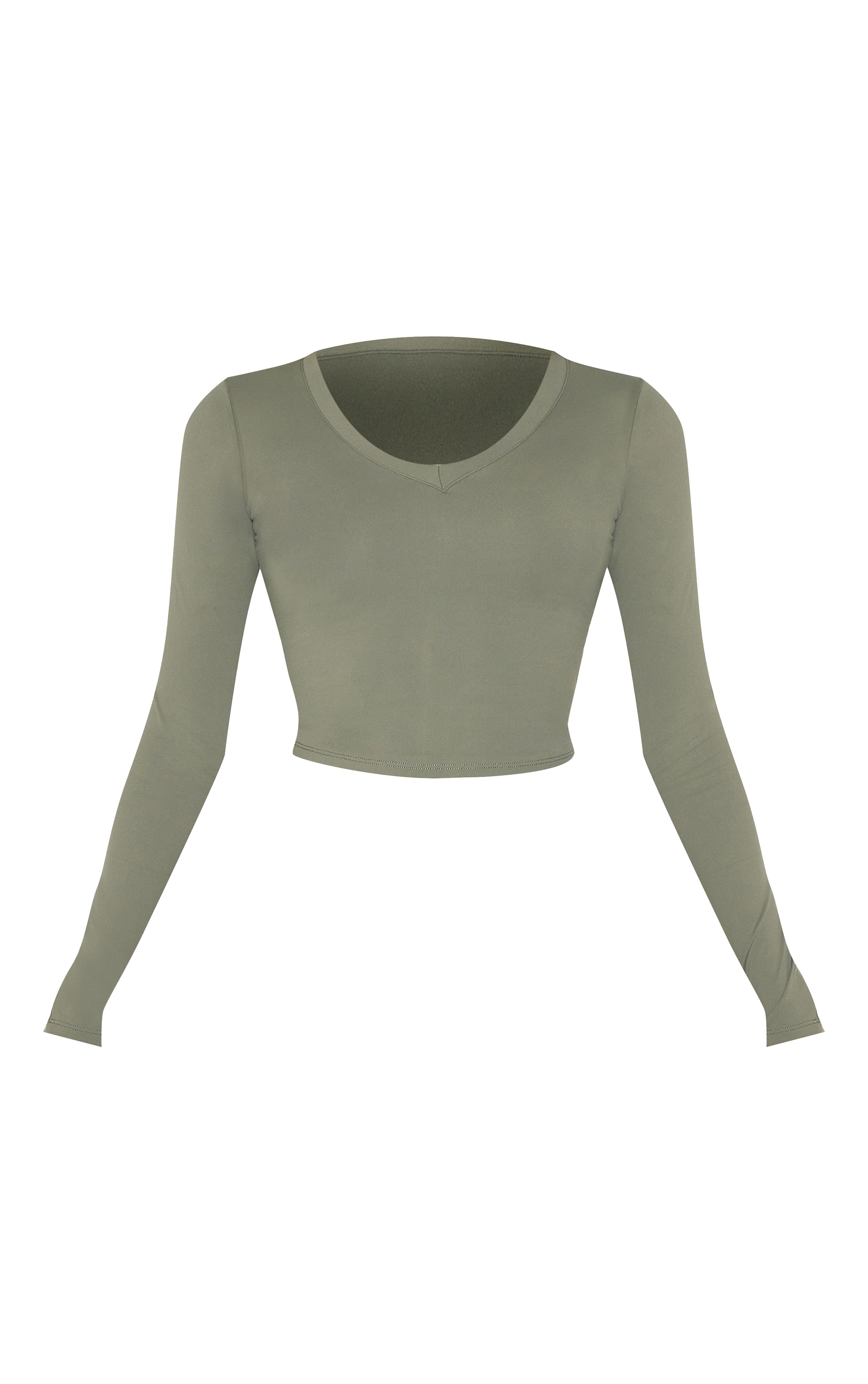 Olive Sculpt V Neck Long Sleeve Top image 5