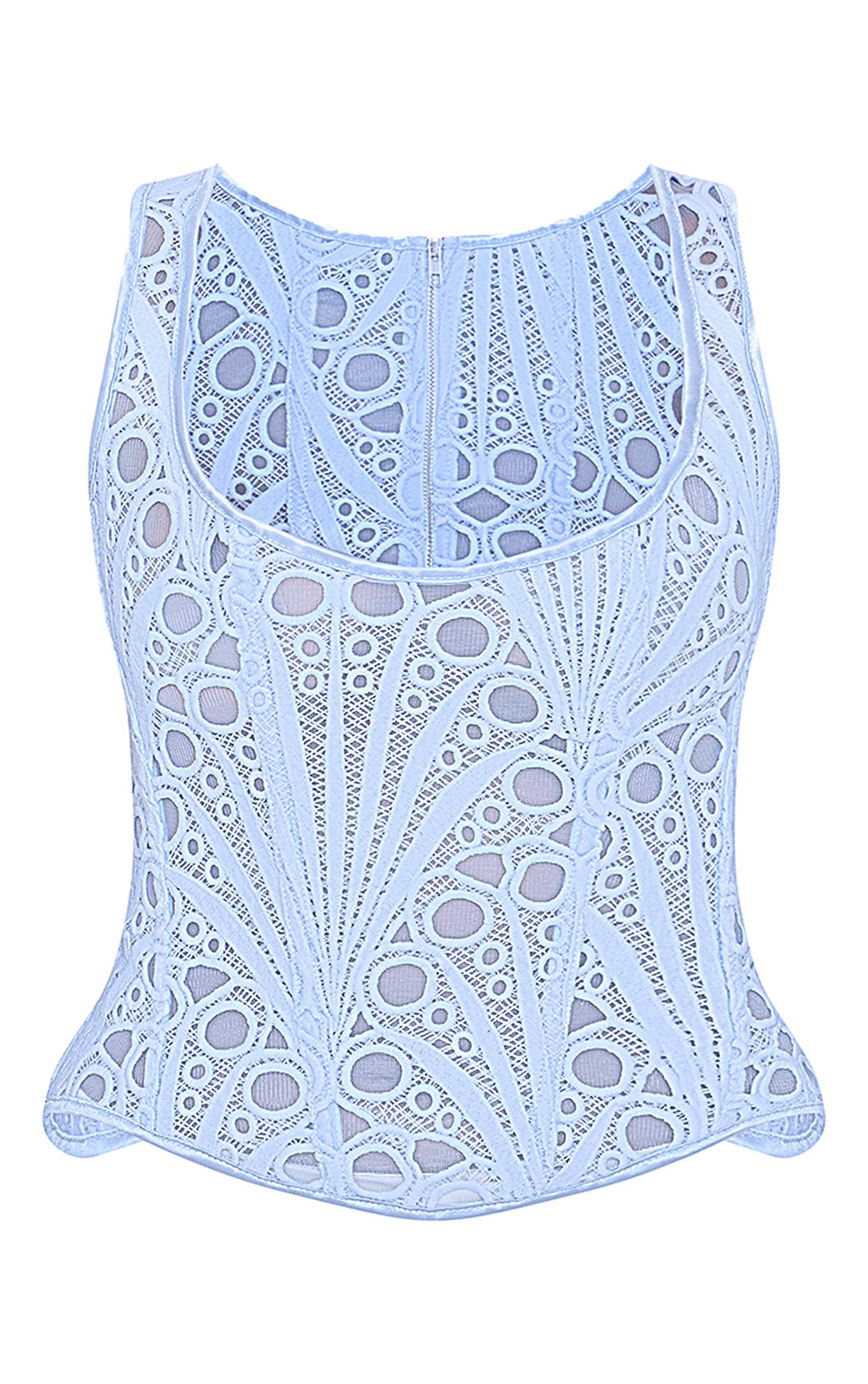 Sky Blue Textured Sheer Floral Square Neck Corset image 5