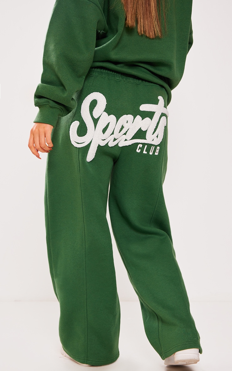 Petite Forest Green Borg Embroidered Track Pants image 3