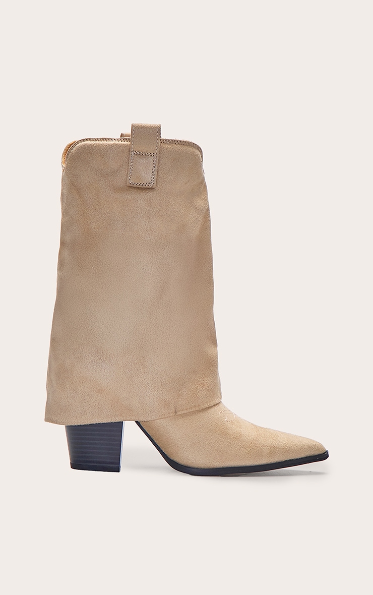 Stone Faux Suede Point Toe Fold Over Western Heeled Ankle Boots image 2