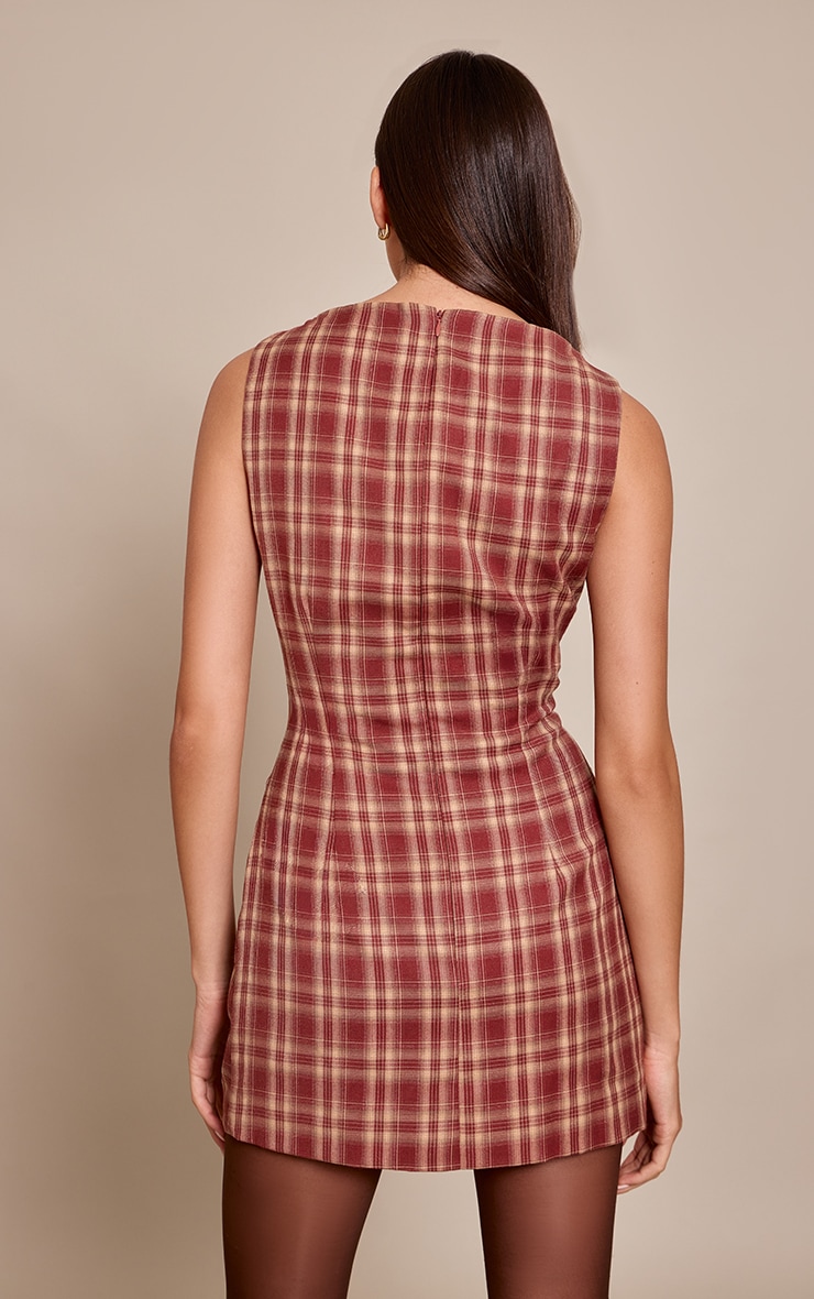 Red Check Boat Neck Sleeveless Shift Dress image 2