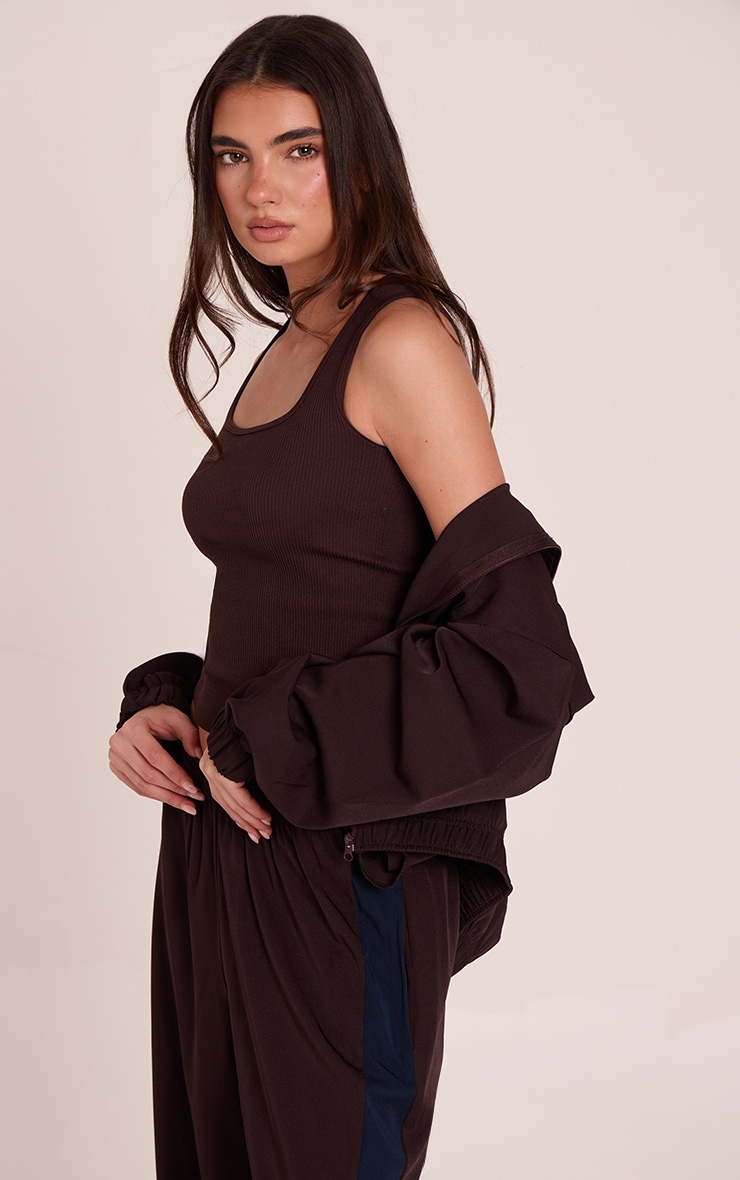 Dark Chocolate Snatched Rib Scoop Neck Fitted Vest Top image 1