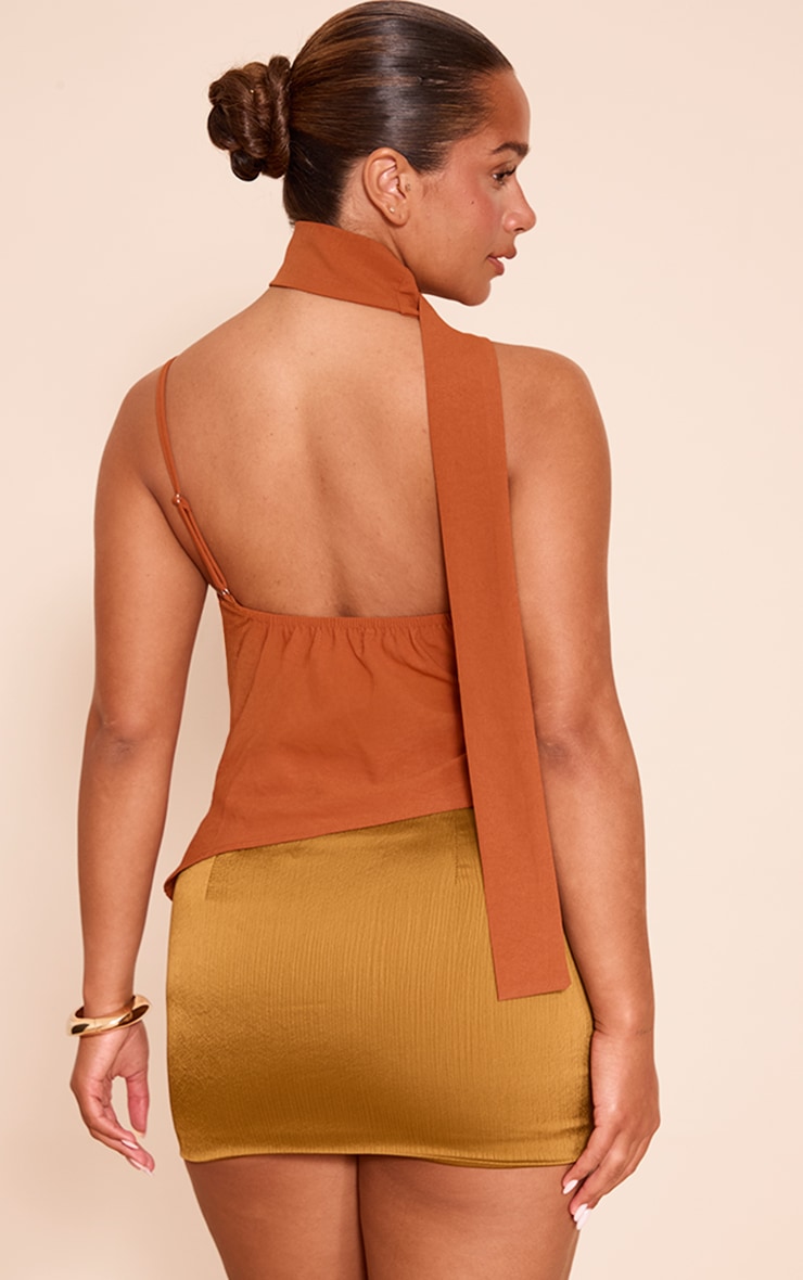 Shape Rust Hammered Satin Cowl Neck Scarf Drape Top image 2