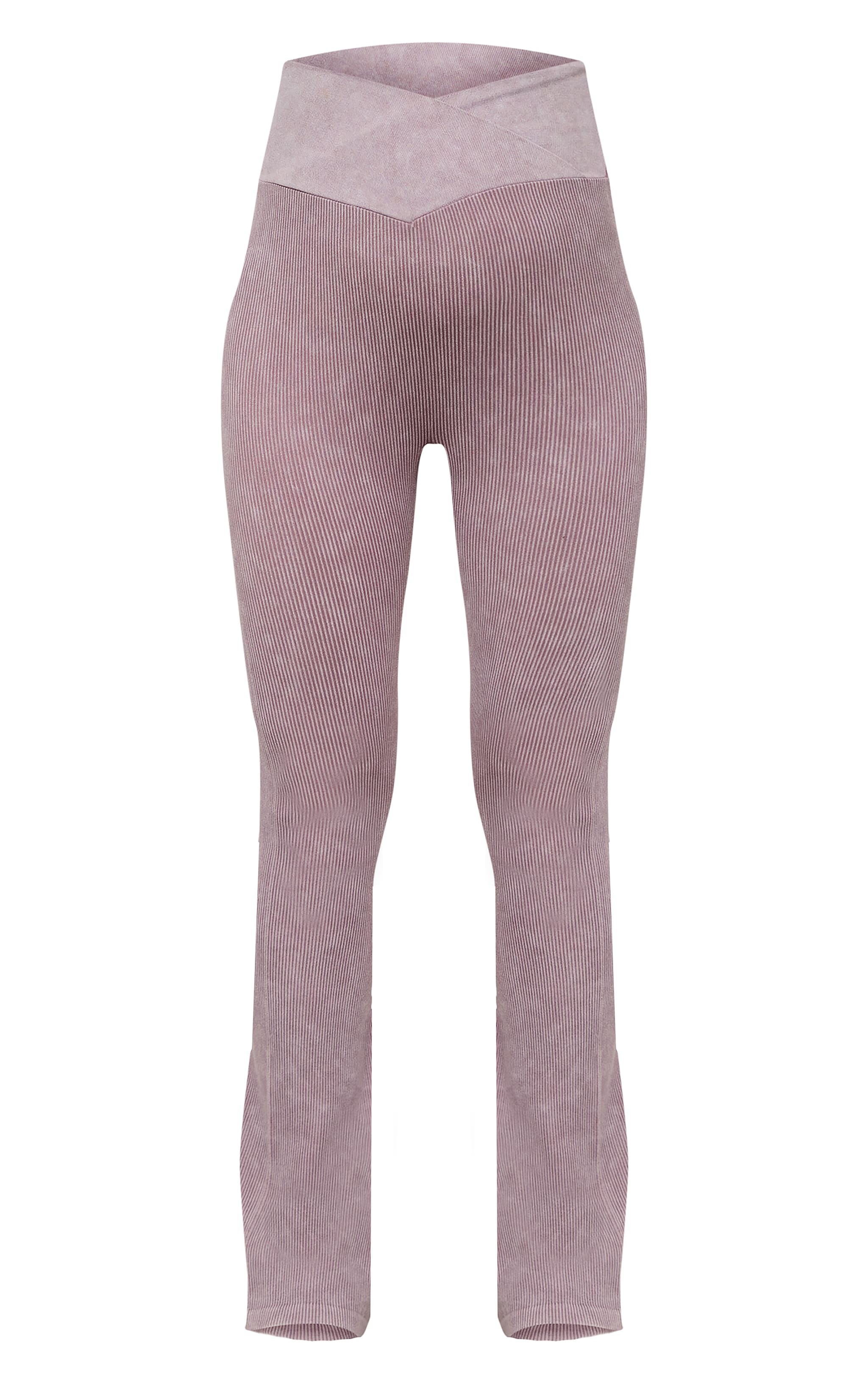 Maternity Taupe Faded Snatched Rib Fold Over Waistband Flare Pants image 5